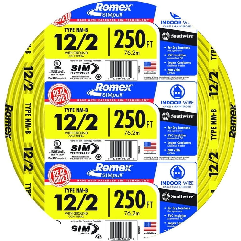 250 ft. 12/2 Solid Romex SIMpull CU NM-B W/G Wire - Walmart.com