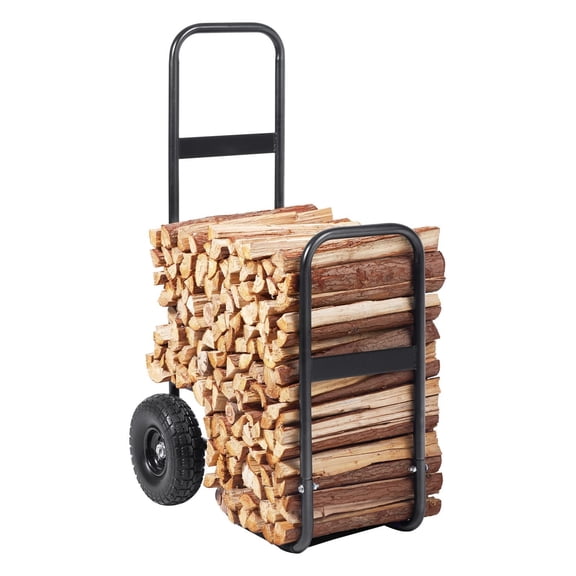 250 lbs Firewood Log Cart, Steel Dolly with PU Wheels & Waterproof Cloth, Indoor/Outdoor Wood Mover for Fireplace & Fire Pit, Black