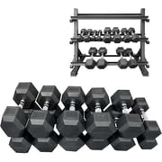 220 lbs Rubber Hex Dumbbell Set with Rack 5-50 lbs - Home Gym Fitness, Space Saving Strength Training Equipment for Men Women - Build Muscle, Get Fit