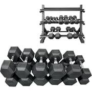 250 lbs Rubber Hex Dumbbell Set with Rack 5-50 lbs - Home Gym Fitness, Space Saving Strength Training Equipment for Men Women - Build Muscle, Get Fit