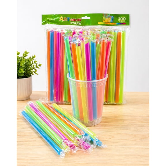 300 Pcs Jumbo Smoothie Boba Straws, Colorful Disposable Plastic Straws, Wide-Mouthed Milkshake Straw, Individually Wrapped Straw for Bubble Tea & Thick Beverages, Parties