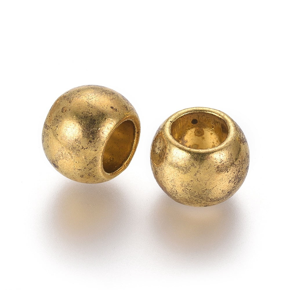 250 pc Large Hole Beads Alloy European Beads Lead Free and Cadmium Free Round Antique Golden 8.5mm long 11.5mm wide hole: 6.5mm