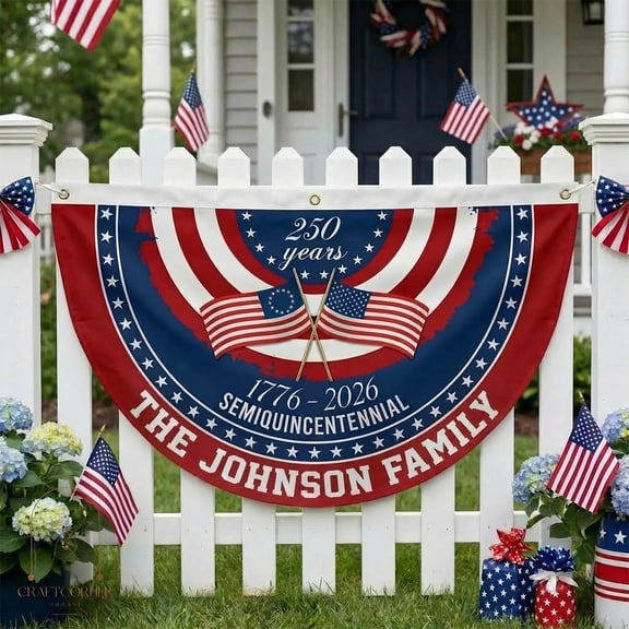 250 year anniversary Birthday Bunting Flag, 1776-2026 Commemorative Patriotic Fan Banner, 1.5x3 FT with Brass Grommets
