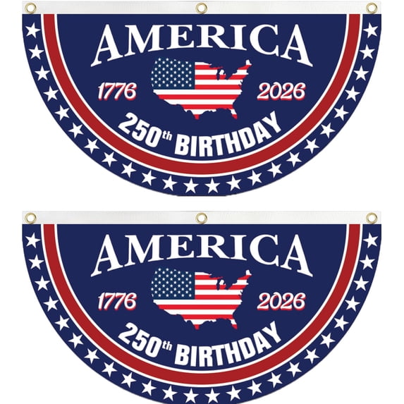 250 year anniversary Birthday Bunting Flag, Patriotic USA Anniversary Fan Banner 1776-2026, 2x4 FT, Navy Blue Red White, with Brass Grommets 2 Pack