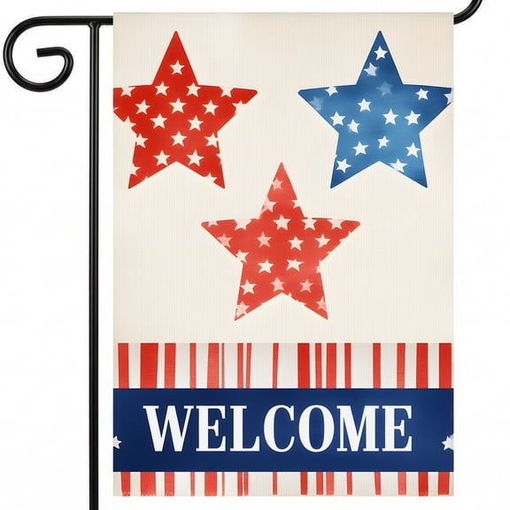250 years america garden flag A welcome sign with three red white and blue stars. WELCOME independence 28x40" Large Yard Flag patriotic decor outdoor