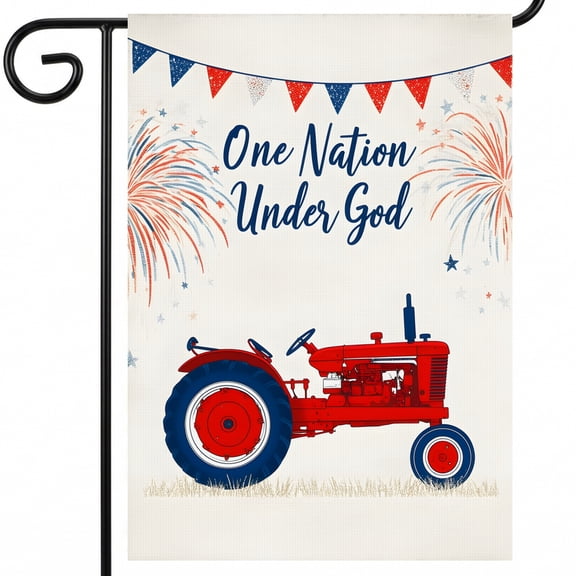 250 years america garden flag A red tractor with the words one nation under God on it. One Nation Under God american flag decorations 28x40 Inch Display Size garden decor