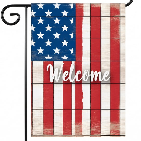 250 years america garden flag a wooden sign that says welcome with an american flag Welcome 250 anniversary decorations Large 28x40 Inch Banner 4th of july decorations for home