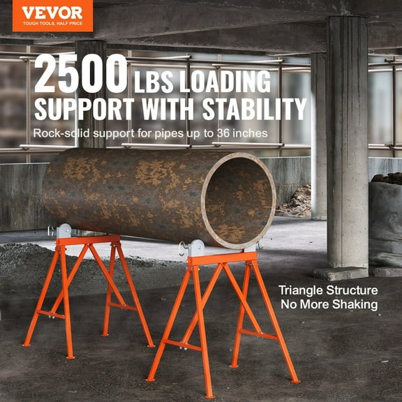 2500 LBS Capacity Pipe Stand with Adjustable Roller Head for 2-36 Inch Pipes, Durable 45# Steel