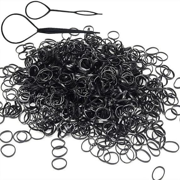 2500 PCS Hair Bands, Black Elastic Hair Band, Mini Hair Rubbers Ties for Girls Ponytail Hair Accessories, Soft Elastic Bands Non-Slip Small Hair Ties, with 2 PCS Topsy Tail Hair Tools.