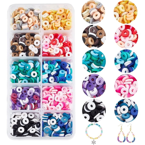 2500 Pcs 10 Colors Flat Round Clay Beads Disk heishi Spacer Beads Colorful Clay Beads for Jewelry Making Necklace Bracelet DIYClear