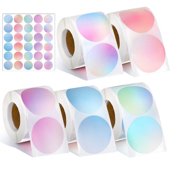 2500 Pcs 2 Inch Circle Thermal Sticker Labels Direct Round Self Adhesive Printer Stickers For Diy Logo Design Qr Code Thank You Name Tag 500 Pcs/ 1 Roll (5 Rolls Gradient Color)