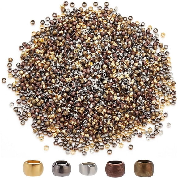 2500 Pcs Crimp Beads for Jewelry Making 5 Colors 2mm Brass Crimp Tubes Tiny Rondelle End Spacer Beads Loose Stopper Beads for DIY Bracelet Necklace Earrings Making Findings for DIY