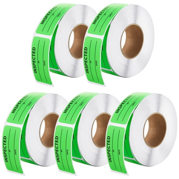 2500 Pcs Inspected Fluorescent Green Quality Control Stickers, 1"x2.25" Waterproof Write-On Labels, Oil-Resistant Adhesive Inventory Tags with Date Line
