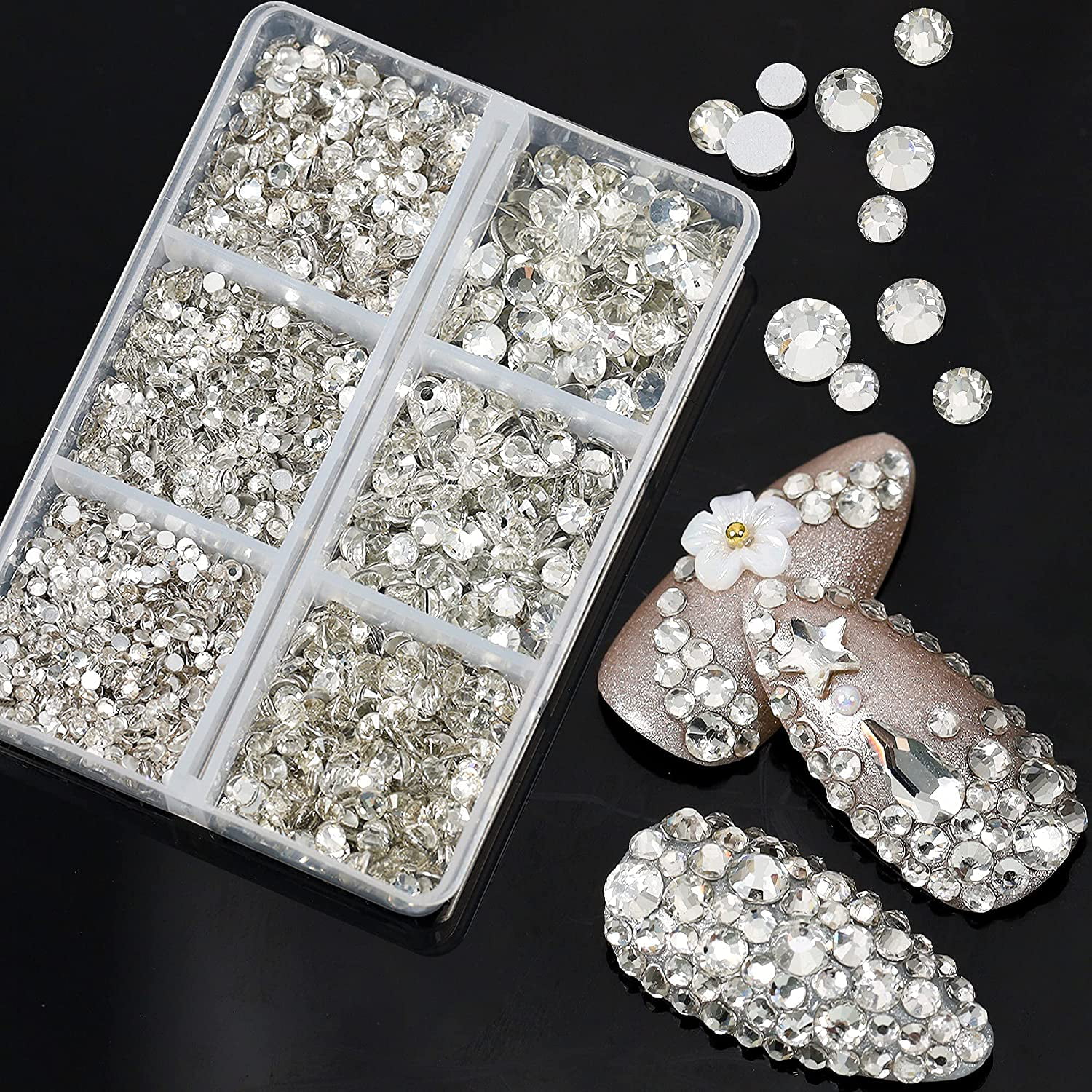  50000 Pieces Rhinestones Set for Crafts, Lorvain 3D Flat Back  Gem Charms Eyes Makeup Round Crystal Stones Diamond Rhinestone Decoration  for Shoes Clothes DIY Manicure Supplies (Laser)