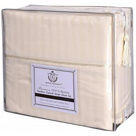 Royal Bedding Bamboo Collection Damask Stripe 2500 Beige Bed Sheet, Queen