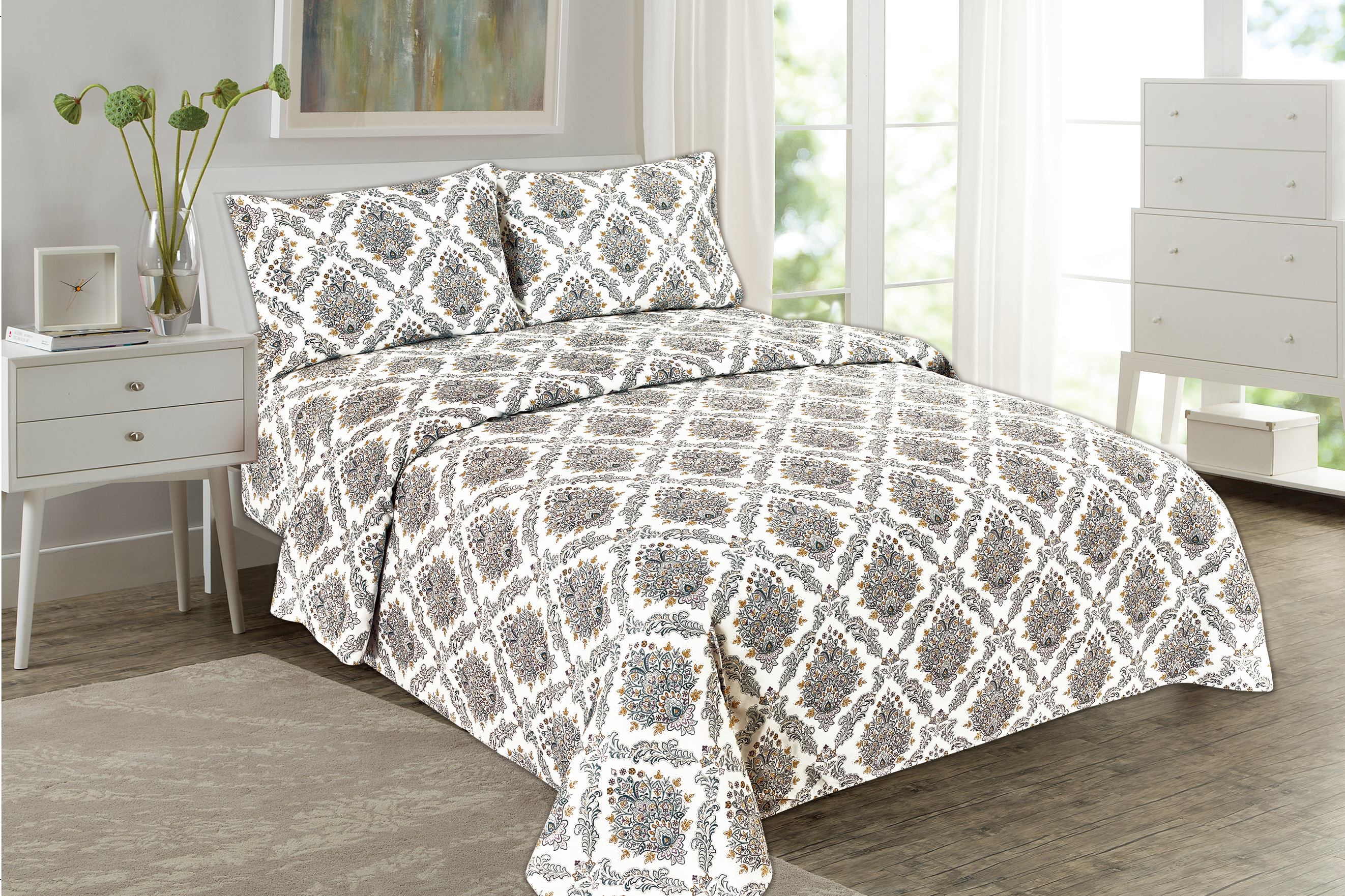 2500 Royal Printed Bamboo Collection Bed Sheet Set