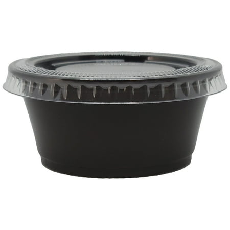 [2500 sets] Black Portion Cups with Clear Lids, Disposable Plastic Cups for Portion Control, Salad Dressing, Premium Small Plastic Condiment Container, Disposable Dressing Cups