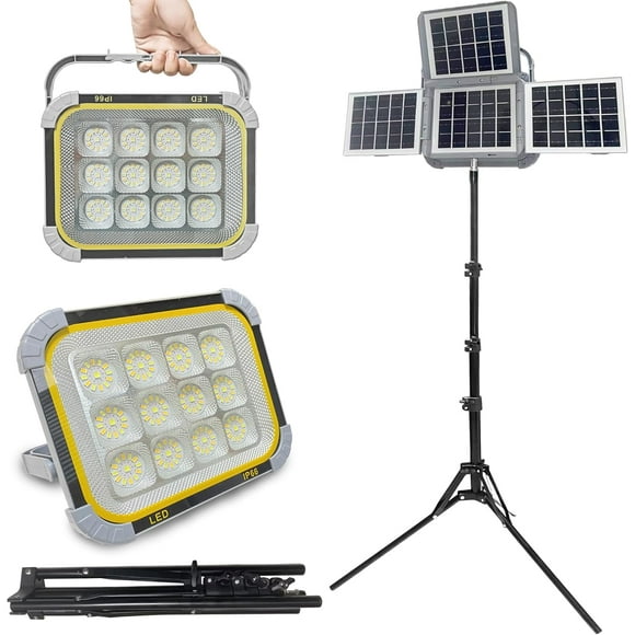 25000 Lumen Cordless Work Light with Stand, Portable Construction Light with Solar Panel - IP66 Waterproof Tripod Work Lamp for Outdoor Indoor Job Site Workshop Garage Construction Site