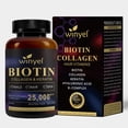 thumbnail image 1 of 25000 MCG Biotin Collagen Keratin Hair Skin and Nails Vitamins, Hyaluronic Acid, B‑Complex, Vegan Gluten Free Soy Free Beauty Support Supplement for Women & Men, 60 Capsules, 1 of 8
