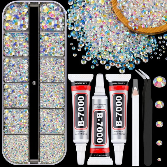 25000Pcs Resin Rhinestones for Crafting, Mine Gold 2-6mm Mixed Sizes Non Hotfix Flatback Gems with 1Pcs Glue, Bedazzling Crystal for DIY Craft Clothing Mugs Tumblers Shoes Fabric Decor Nail Art
