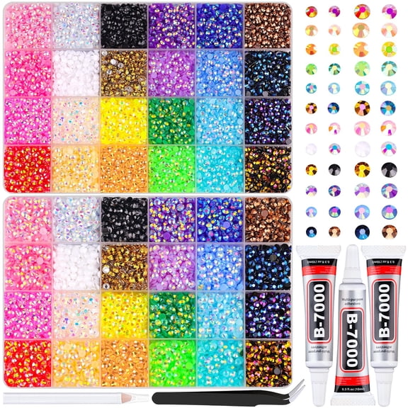 25000Pcs Resin Rhinestones for Crafting, Red 2-6mm Mixed Sizes Non Hotfix Flatback Gems with 1Pcs Glue, Bedazzling Crystal for DIY Craft Clothing Mugs Tumblers Shoes Fabric Decor Nail Art