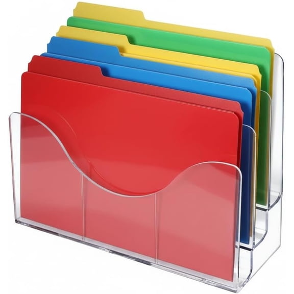 250099 Three Tier File and Brochure Desktop Wall Organizer Holder with Dividers, Brochure Display Stand, Acrylic File Holder, Clear, 8.5" x 11"