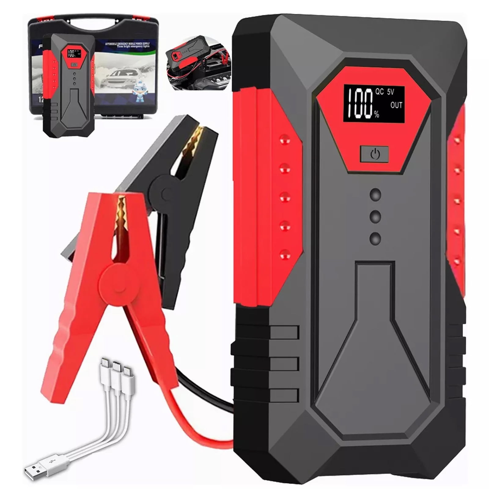 Car Jump Starter, 2500a Portable Battery Jump Starter With Digital 