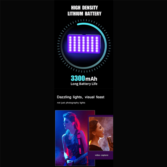 2500K-9000K LED RGB Camera Light Color Output Video Light Kit Dimmable Panel Light Rechargeable LED Light Black,1 x LED Light,Black
