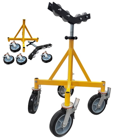 2500LBS Roller Head Pipe Stand V-Shaped Support with Rolling Wheels