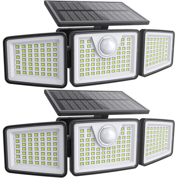 2500LM Solar Lights Outdoor with Motion Sensor,3 Head 270 Wide Angle Street Area Lights,IP65 Waterproof Security Lighting with 3 Modes(Remote,2 Pcs)