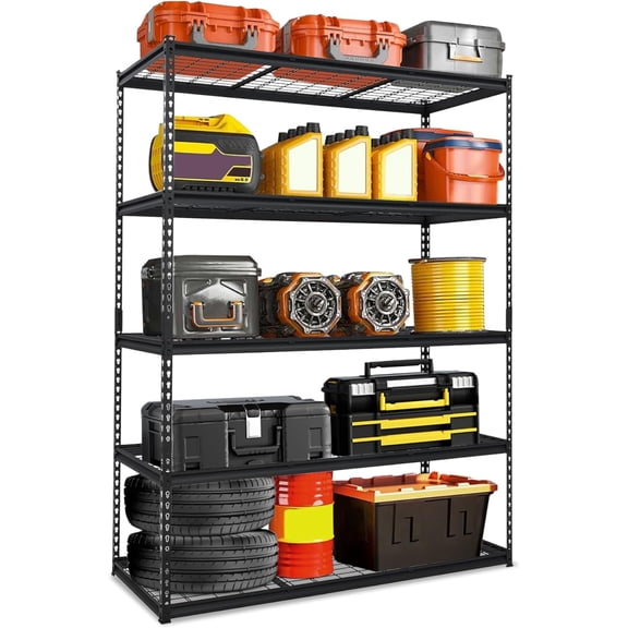 2500Lbs 5-Tier Adjustable Metal Shelving Unit, 60x24x78 in, Carbon Steel Garage Rack with Boltless Assembly for Workshop Pantry Basement