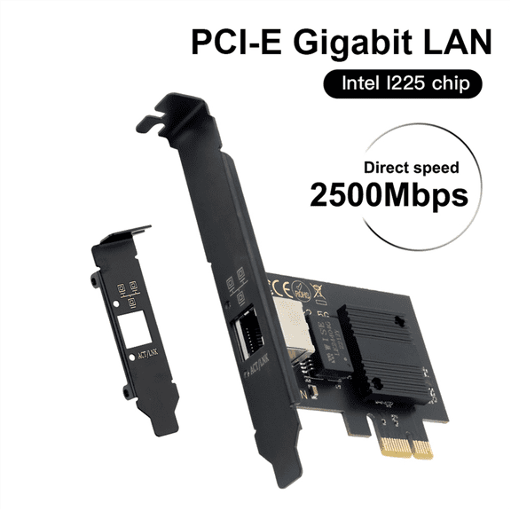 2500Mbps RJ45 I226 Network Card 2.5G Gigabit Ethernet Single Ports 100/1000/2500Mbps Game Network Card for Desktop,1 x Gigabit Card 1 x Baffle,Black