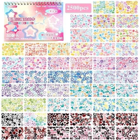 2500PCS Kpop Photocard Stickers Book - Glitter, Butterfly, Heart, Ribbons Deco Stickers for Kids, Girls, Boys