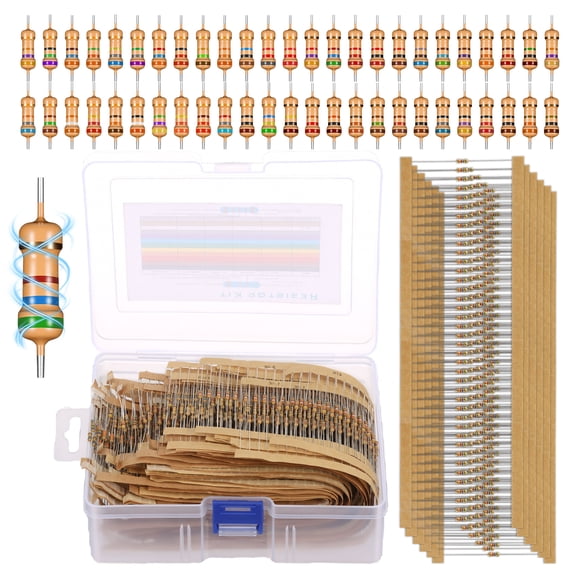 2500Pcs 1/4W 5% Carbon Film Resistor Assortment Kit 50 Value 1R-10M 50pcs Each Resistor Assortment for Electronic Project