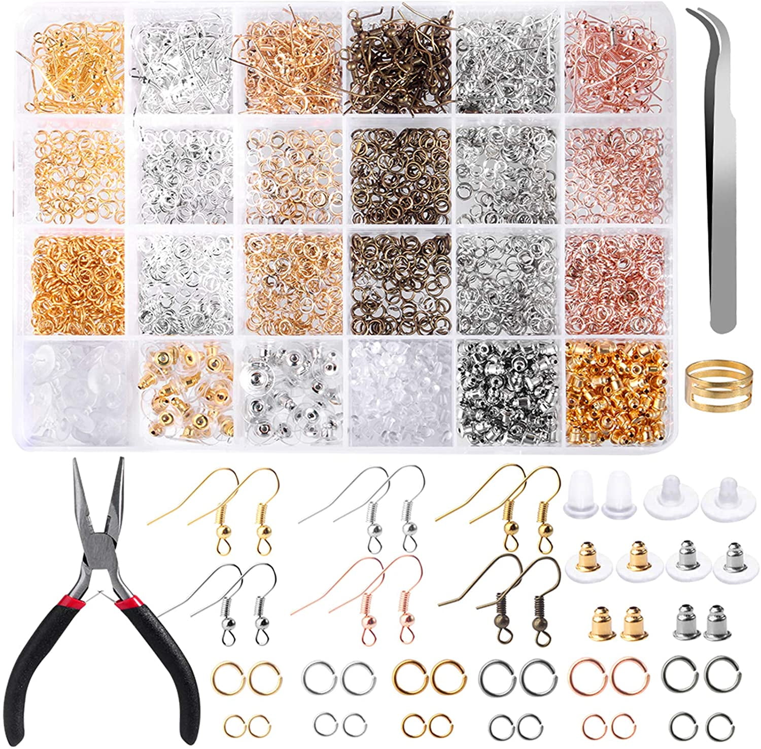 2500Pcs Earring Hooks Earring Making Kit Earring Hooks For Jewelry Making With Jump Rings Earring Backs Pliers Tweezers Jump Ring Opener For Jewelry Making And Earring Repair