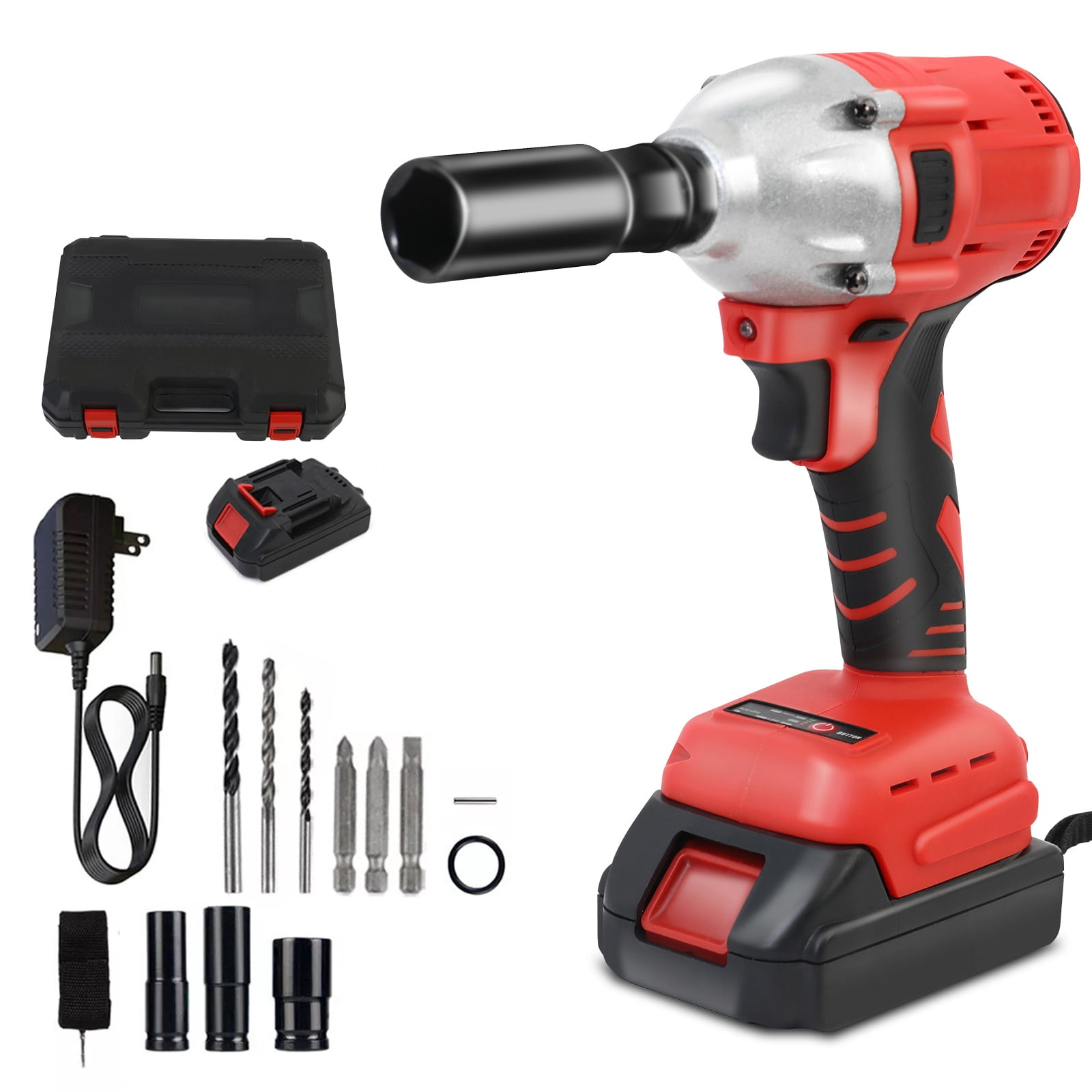 2500RPM Brushless Cordless Electric Impact Wrench, 1/2" Chuck High Torque Wireless Tool, 1500mAh Battery Non-Slip Wrench Kit