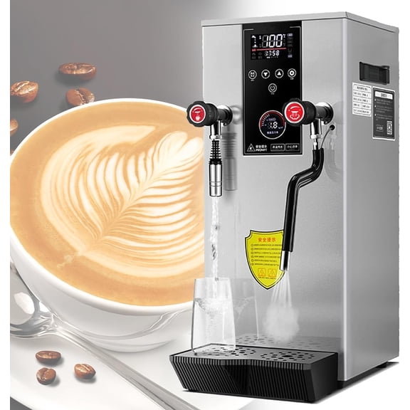 2500W Commercial Milk Frothing Machine, 12L Full-Automatic Steam Boiling Water Frother, with 2 Lcd Temperature Display, for Coffee Tea Shop