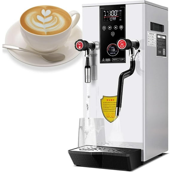 2500W Commercial Multi-Purpose Milk Frother,12L Full-Automatic Steam Boiling Water Frothing Machine, with 2 Lcd Temperature Display, for Coffee Tea Shop
