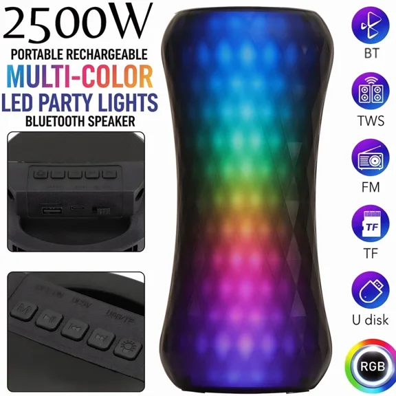 2500W Dual 3 Portable Bluetooth Rechargeable Speaker W/ Party Light USB,FM,TWS