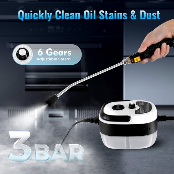 2500W Handheld High-Pressure Steam Cleaner with 3bar Steam Pressure, 100-130C Output, Fast Degreasing for Car Detailing & Upholstery Cleaning