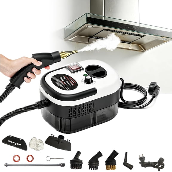 2500W Handheld High-Temp Pressurized Steam Cleaner, 6 Speeds & 4.5 Bar High-Pressure with Brush Heads for Kitchen Bathroom Car Floor (Button, Black) (K)
