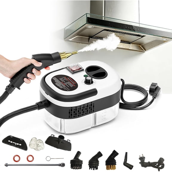 2500W Handheld High-Temp Pressurized Steam Cleaner, 6 Speeds & 4.5 Bar High-Pressure with Brush Heads for Kitchen Bathroom Car Floor (Button, White) (K)