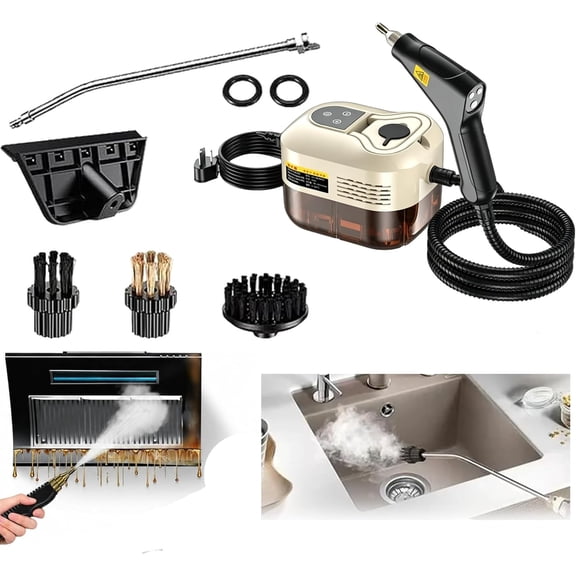 2500W Handheld High-Temperature Pressurized Steam Cleaner, 1200ml Large Tank, 6 Levels for Grout, Portable High Pressure Steam Cleaner for Cleaning Kitchen Grease, Grout, Sofa, Car (Beige)