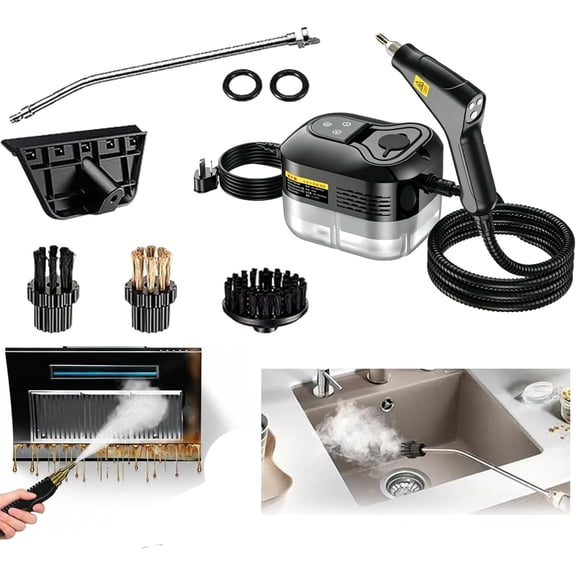 2500W Handheld High-Temperature Pressurized Steam Cleaner, 1200ml Large Tank, 6 Levels for Grout, Portable High Pressure Steam Cleaner for Cleaning Kitchen Grease, Grout, Sofa, Car (Black)