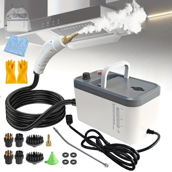 2500W Handheld Steam Cleaner 1.1L – 6-Gear Pressurized Steamer for Home, Car, Kitchen, Grout & Tile, Lightweight with Transparent Tank & Key Switch