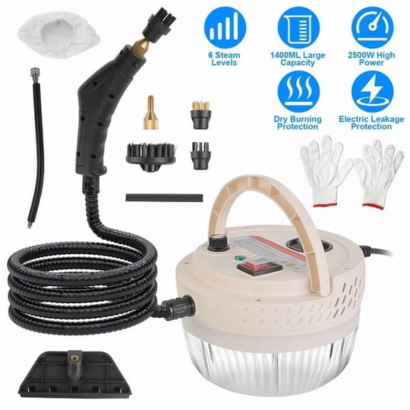 2500W Handheld Steam Cleaner, 3 Bar High Pressure Steamer with 6 Steam Levels, 1400ML Water Tank for 1 Hour Continuous Steam, Dry Burn & Leakage Protection for Kitchen Floor Car