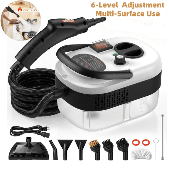 2500W Handheld Steam Cleaner for Home, 6-Level High Pressure Steam Gun, Steam Machine with 40.6oz Tank, Portable Car Steamer for Auto Detailing & Cleaning, Car, Floor, Furniture, Tile Grout, Wall