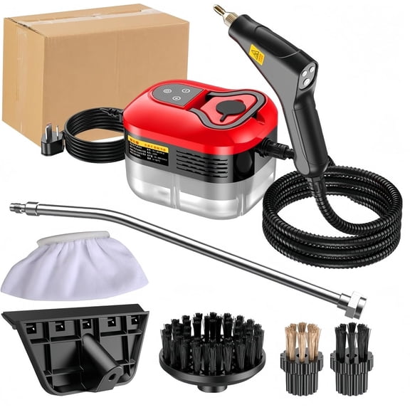 2500W Handheld Steam Cleaner for Deep Cleaning Kitchens, Bathrooms & Furniture - 6-Level Adjustable Steam, Multi-Brush Attachments Included,Red