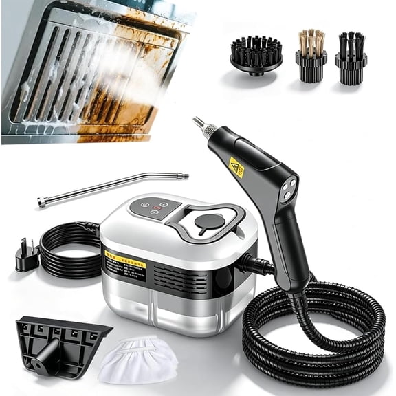 2500W High Pressure Handheld Steam Cleaner, 229°F High Temperature, 1.1L Large Capacity Water Tank with 6 Adjustable Adjustable for Kitchen Oil Stain, Tile and Car Interior Deep Cleaning (White)