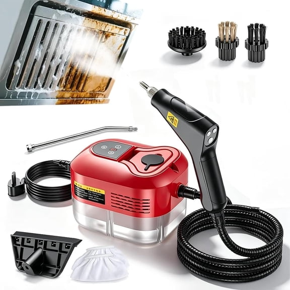 2500W High Pressure Handheld Steam Cleaner, 229°F High Temperature, 1.1L Large Capacity Water Tank with 6 Adjustable Settings, For Kitchen Oil Stain, Tile and Car Interior Deep Cleaning (Red)